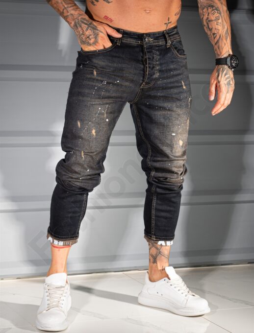 Blugi Skinny fit pentru barbati cu efect rupt si stropi albi /34-42/ cod 2108