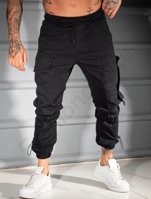 Pantalon jogger pentru barbati cu buzunare cargo in parti-negru cod 3108
