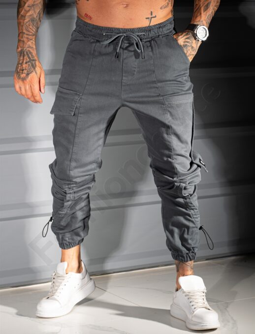 Pantalon jogger pentru barbati cu buzunare cargo in parti-grafit cod 3108-2