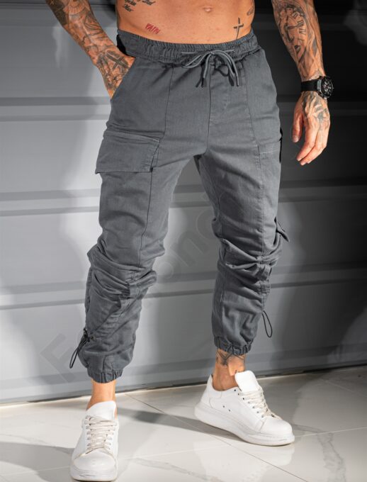Pantalon jogger pentru barbati cu buzunare cargo in parti-grafit cod 3108-2