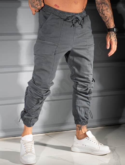 Pantalon jogger pentru barbati cu buzunare cargo in parti-grafit cod 3108-2