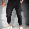 Pantalon jogger din material gros cu fermoar lateral-negru cod 3112