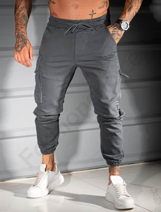 Pantalon jogger din material gros cu fermoar lateral-gri cod 3112-1
