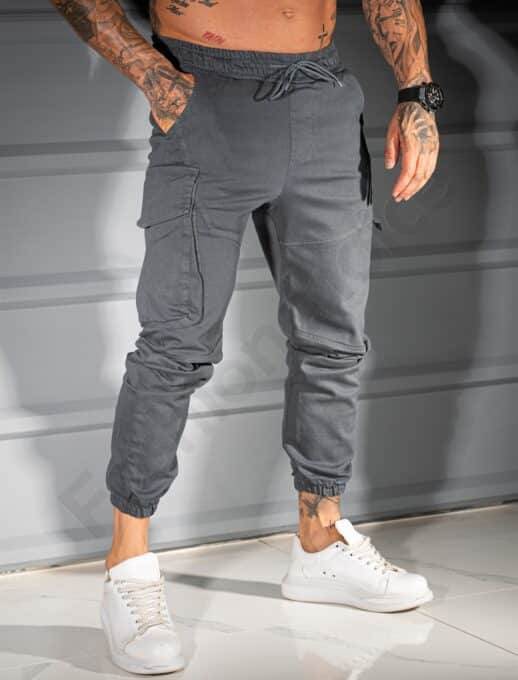 Pantalon jogger din material gros cu fermoar lateral-gri cod 3112-1