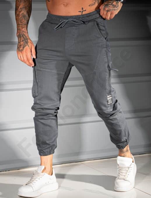 Pantalon jogger din material gros cu fermoar lateral-gri cod 3112-1