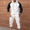 Compleu sport pentru barbati in doua culori cu gluga-alb cod 8059-1