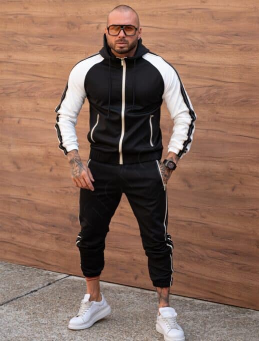 Compleu sport pentru barbati in doua culori cu gluga-negru cod 8059