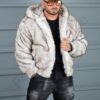 Geaca barbati din blana eco cu gluga THE WOLF-bej cod 10H03-1