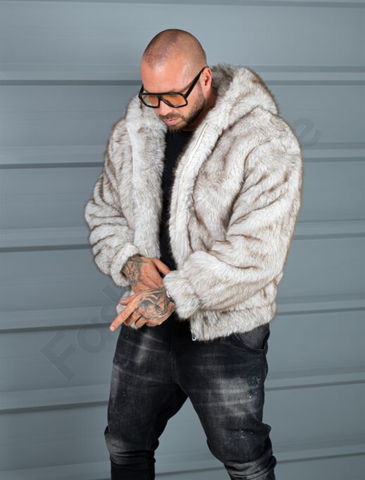 Geaca barbati din blana eco cu gluga THE WOLF-bej cod 10H03-1