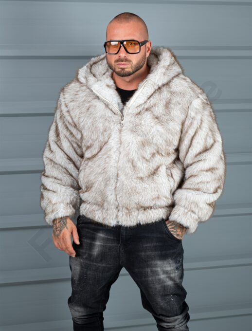 Geaca barbati din blana eco cu gluga THE WOLF-bej cod 10H03-1