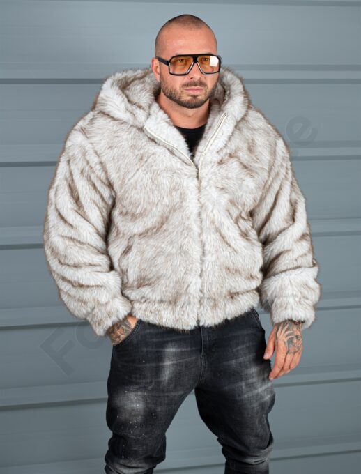 Geaca barbati din blana eco cu gluga THE WOLF-bej cod 10H03-1