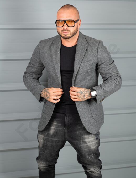 Sacou barbati sport-elegant pentru iarna-gri inchis melanj cod 25303
