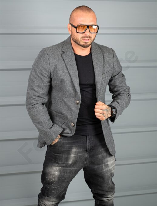 Sacou barbati sport-elegant pentru iarna-gri inchis melanj cod 25303