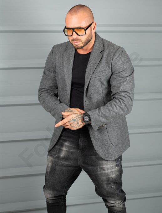 Sacou barbati sport-elegant pentru iarna-gri inchis melanj cod 25303
