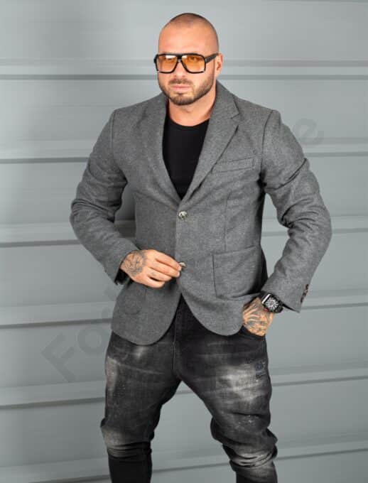 Sacou barbati sport-elegant pentru iarna-gri inchis melanj cod 25303