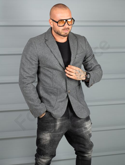 Sacou barbati sport-elegant pentru iarna-gri inchis melanj cod 25303