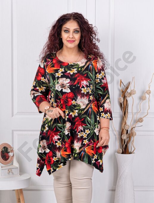Tunica maxi in clos cu imprimeu flori multicolor cod 1432-1