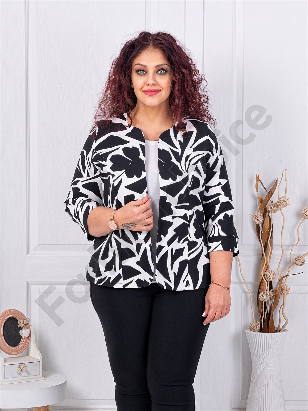 Blazer maxi elegant cu imprimeu negru/alb cod 1439-13