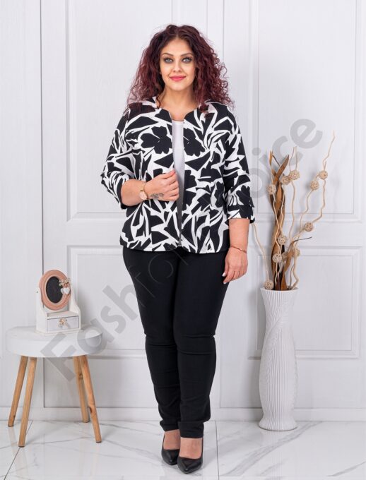 Blazer maxi elegant cu imprimeu negru/alb cod 1439-13