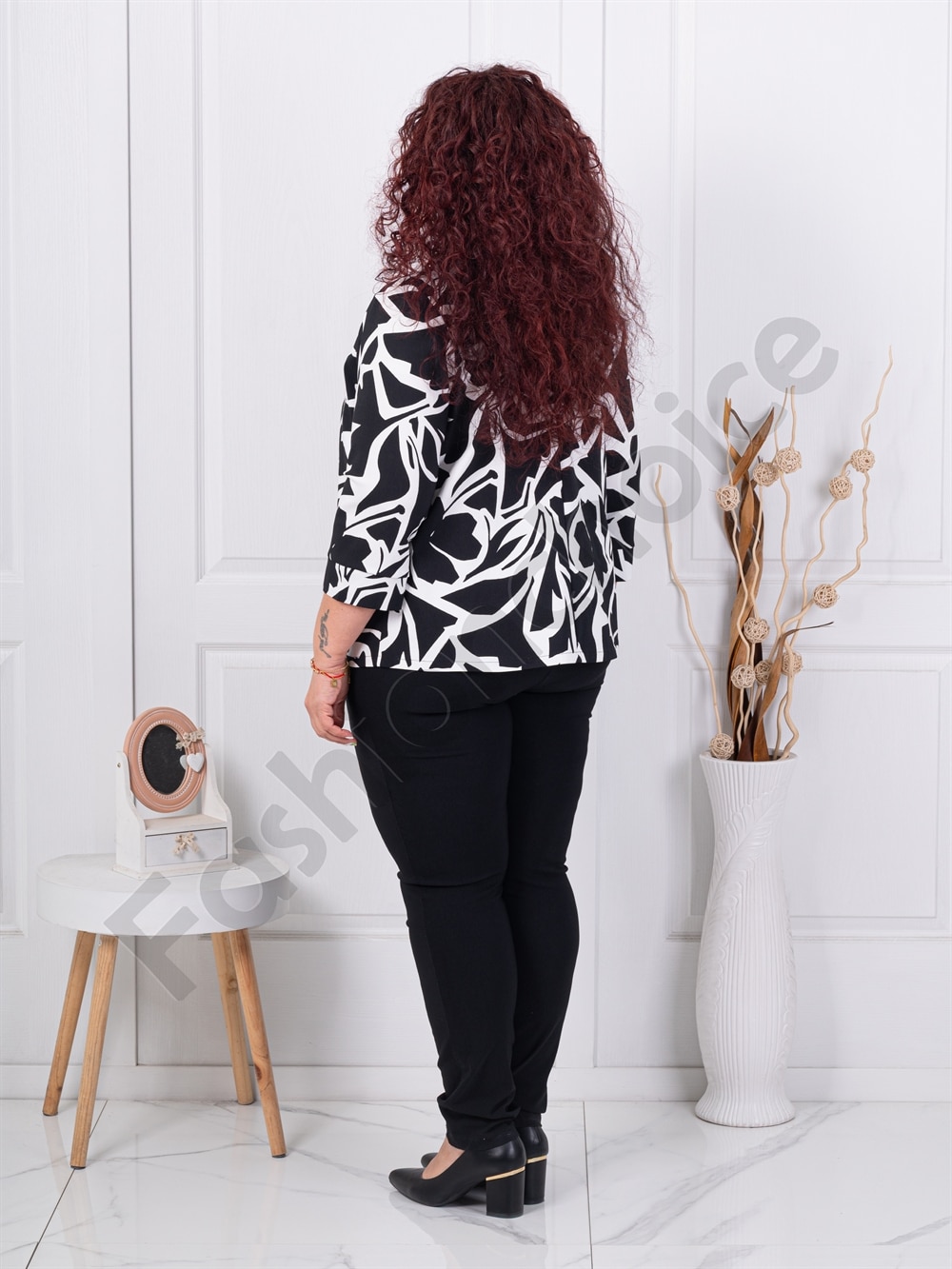 Blazer maxi elegant cu imprimeu negru/alb cod 1439-13