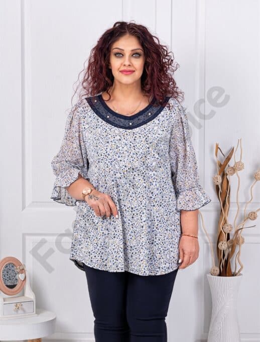 Tunica maxi cu maneca din sifon si imrpimeu flori mici cod 26003-1