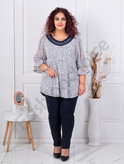 Tunica maxi cu maneca din sifon si imrpimeu flori mici cod 26003-1