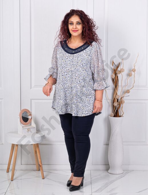 Tunica maxi cu maneca din sifon si imrpimeu flori mici cod 26003-1