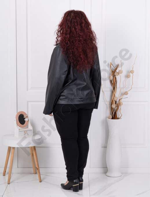 Geaca maxi din piele cu inchidere asimetric-negru cod 2736