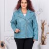 Geaca maxi din piele cu inchidere asimetric-albastru pastel cod 2736-1