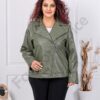 Geaca maxi din piele cu inchidere asimetric-verde cod 2736-4