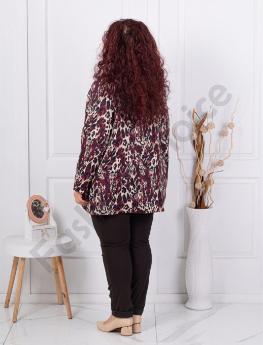 Sacou maxi elegant fara inchidere cu imrpimeu in degrade-bordo cod 26072-3
