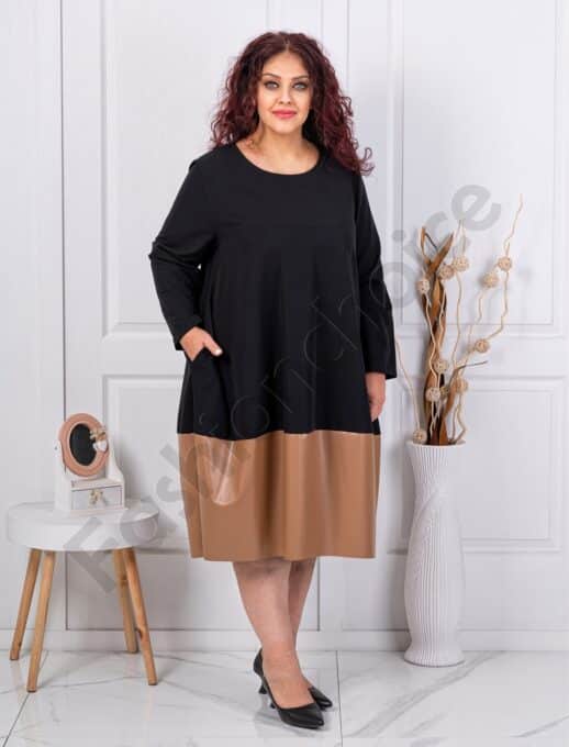 Rochie maxi eleganta cu bordur din piele-negru cod 8905