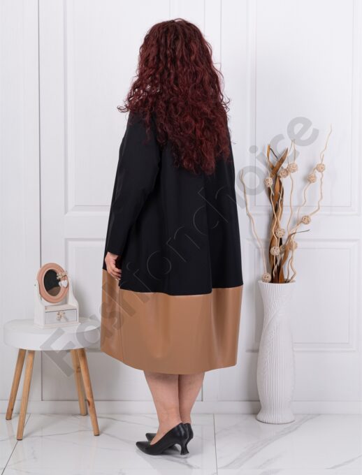 Rochie maxi eleganta cu bordur din piele-negru cod 8905