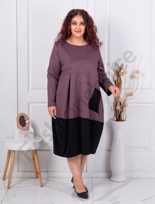 Rochie maxi moderna in carouri cu buzunar-bordo cod 8980