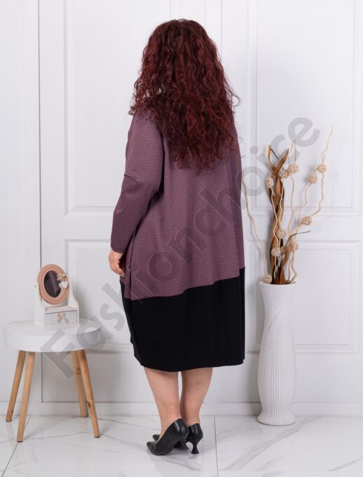 Rochie maxi moderna in carouri cu buzunar-bordo cod 8980