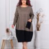 Rochie maxi moderna in carouri cu buzunar-moca cod 8980-1