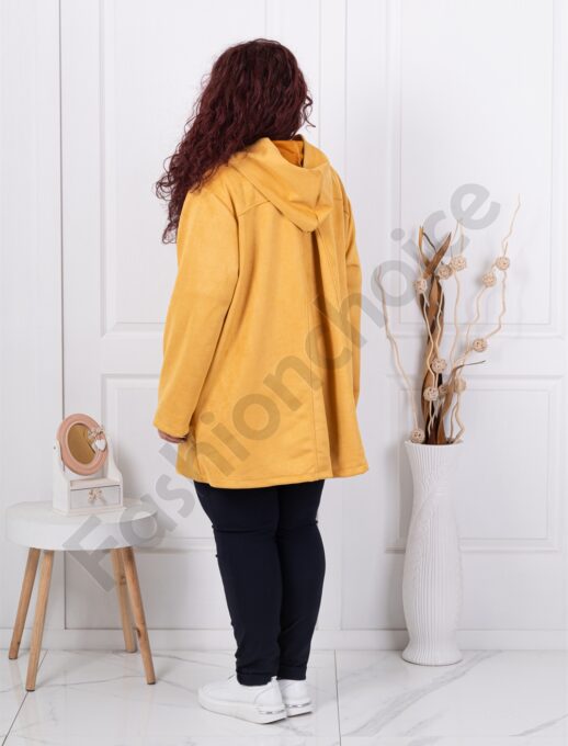 Jacheta maxi in clos din velur cu gluga-mustar cod 3833-1