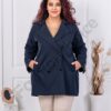 Trenci maxi din fas cu catarame pe maneci-albastru inchis cod 5123-1