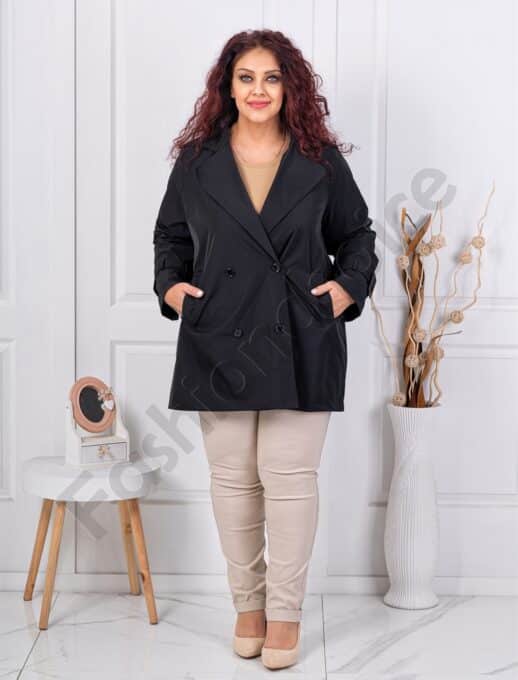 Trenci maxi din fas cu catarame pe maneci-negru cod 5123