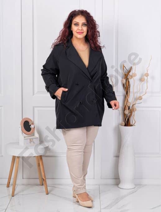 Trenci maxi din fas cu catarame pe maneci-negru cod 5123