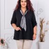 Camasa maxi eleganta cu guler si esarfa-negru cod 24481