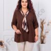 Camasa maxi eleganta cu guler si esarfa-ciocolata cod 24481-2