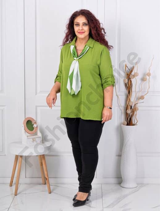 Camasa maxi eleganta cu guler si esarfa-masliniu cod 24481-1