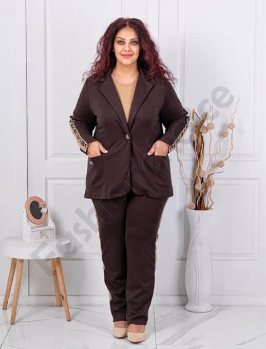 Compleu maxi sport-elegant din doua piese blazer si pantalon-ciocolata cod 1467-3
