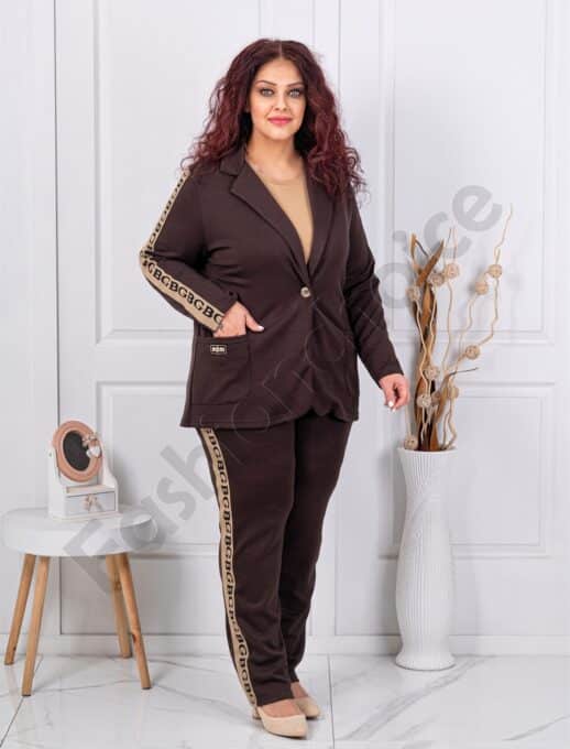 Compleu maxi sport-elegant din doua piese blazer si pantalon-ciocolata cod 1467-3