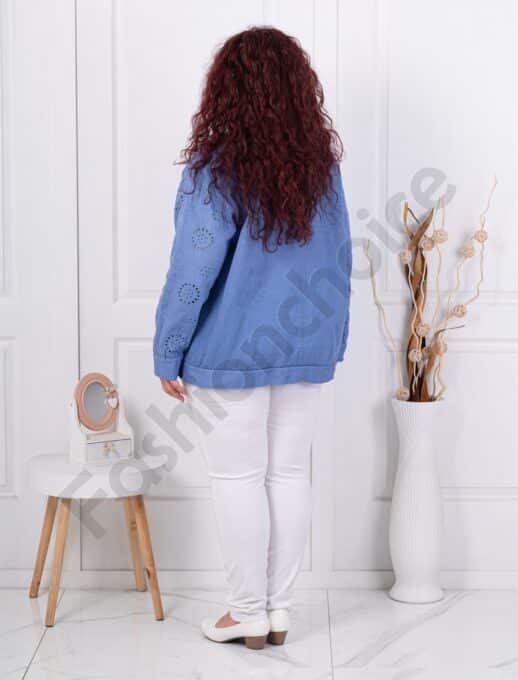 Geaca maxi tip camasa din denim subtire cu broderie englezeasca-parlament cod 5108-2
