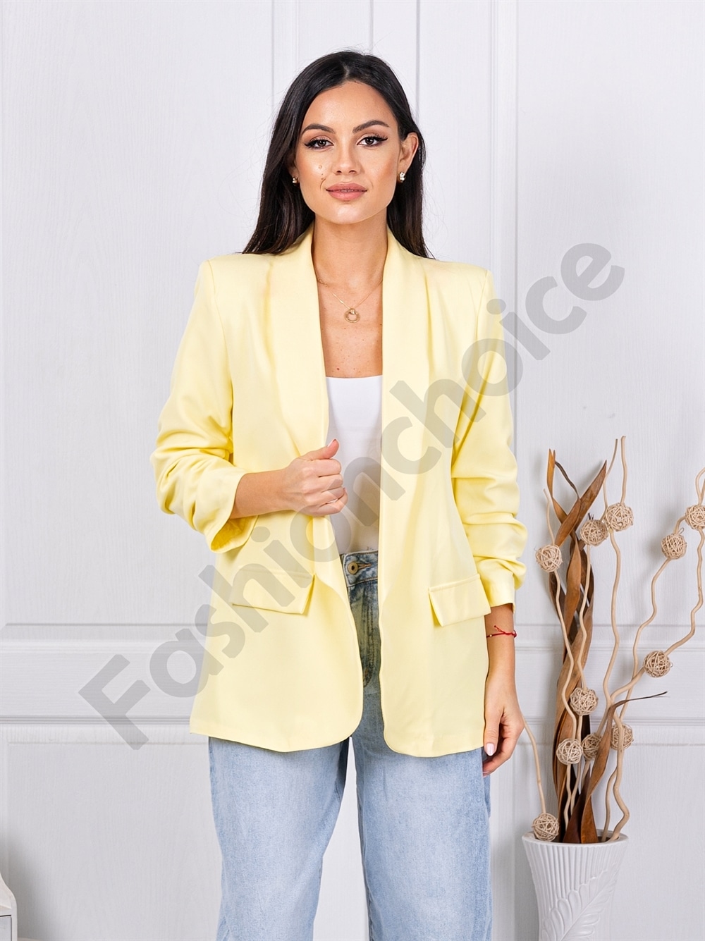 Blazer de dama cu maneci suflecate-galben dechis cod 10207-10