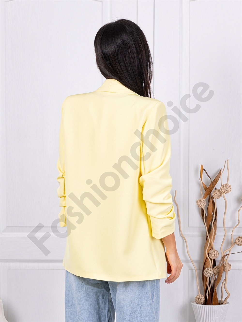 Blazer de dama cu maneci suflecate-galben dechis cod 10207-10