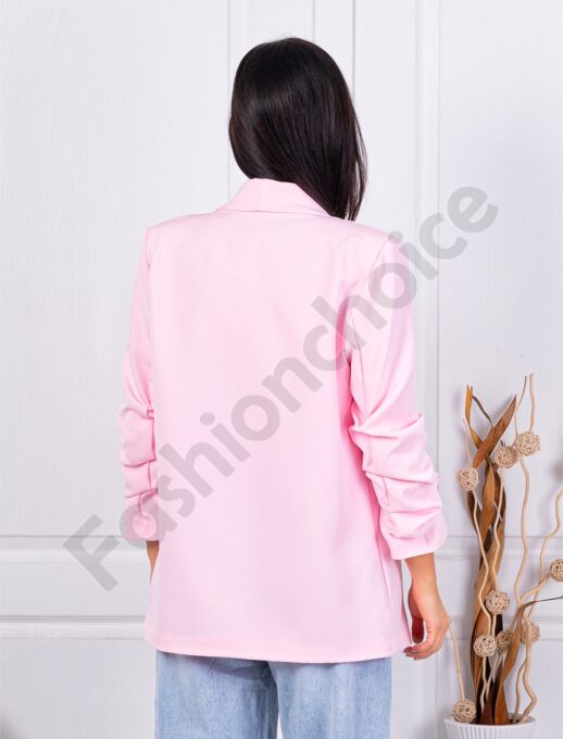 Blazer de dama cu maneci suflecate-roz deschis cod 10207-11