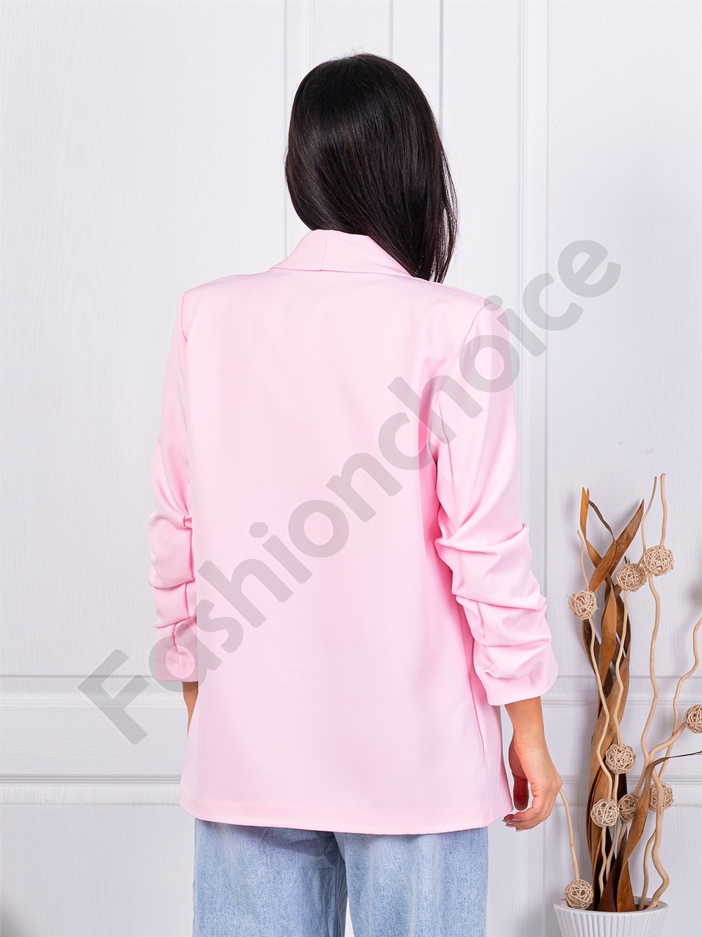 Blazer de dama cu maneci suflecate-roz deschis cod 10207-11
